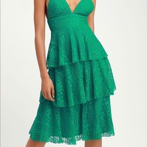 Endless Romance Green Lace Ruffled Midi Dress